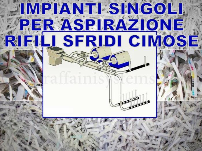 Aspirazione e trasporto pneumatico di rifili di carta plastica, poli-accoppiati.